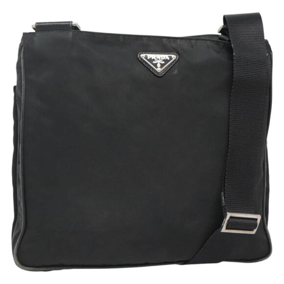 PRADA Shoulder Bag Nylon Black Silver Auth 124085 - Picture 1 of 15